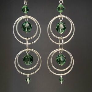 Handmade Swarovski Green Crystal Circle Chain Earrings